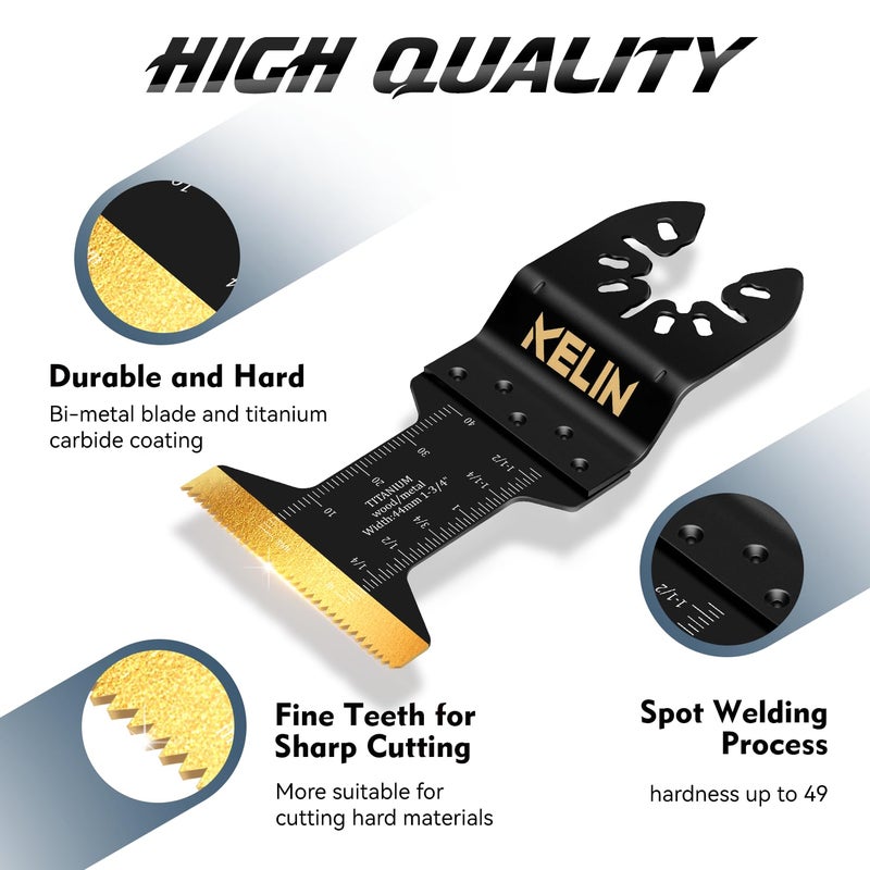 KELIN 32pcs Titanium Oscillating Tool Blades, Universal Multitool Blades for Metal Wood Cutting, Oscillating Saw Blade for Metal Hard Material, Multi Tool Blades Kits Fit Dewalt Bosch Milwaukee Ryobi - Image 4